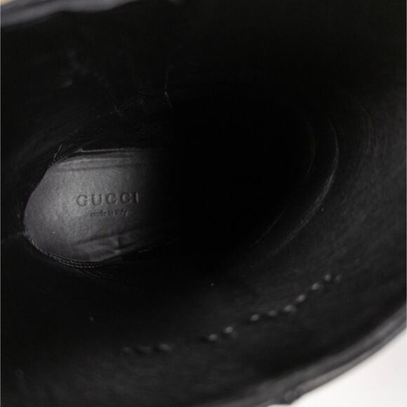 GUCCI Black Leather Cara Big Logo Chunky Heeled Bootie Mid Calf Women's EU 38 - Picture 9 of 11